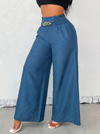 Pantalon Taille Haute Jambes Larges Chic Élégant