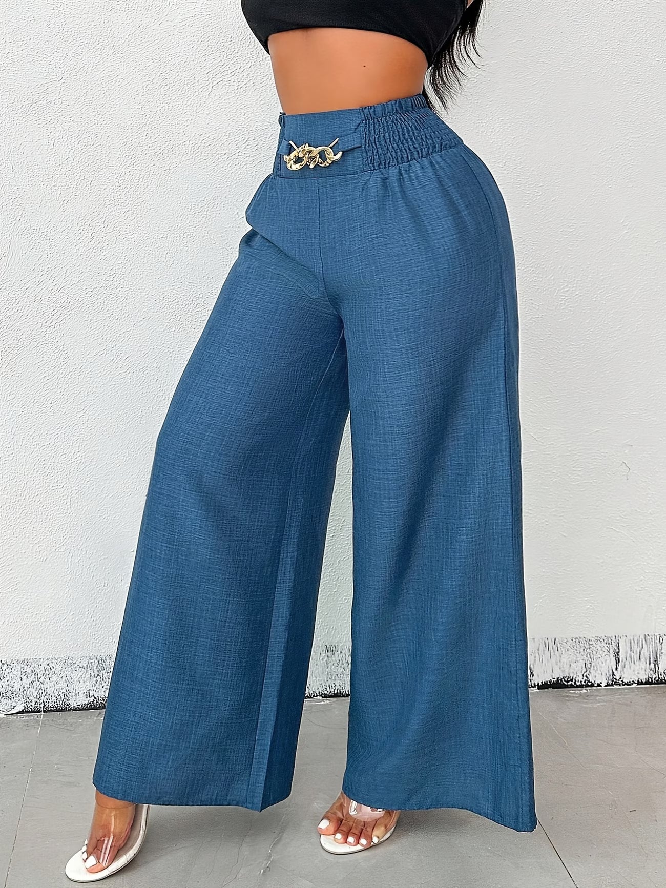 Pantalon Taille Haute Jambes Larges Chic Élégant