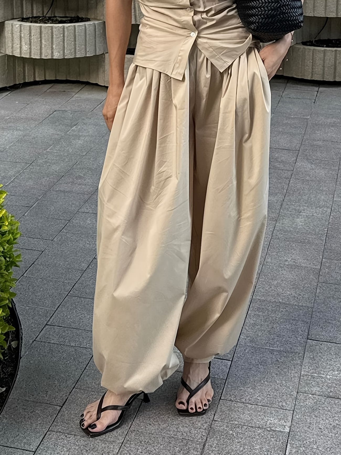 Pantalon Ample en Coton Style Lanterne