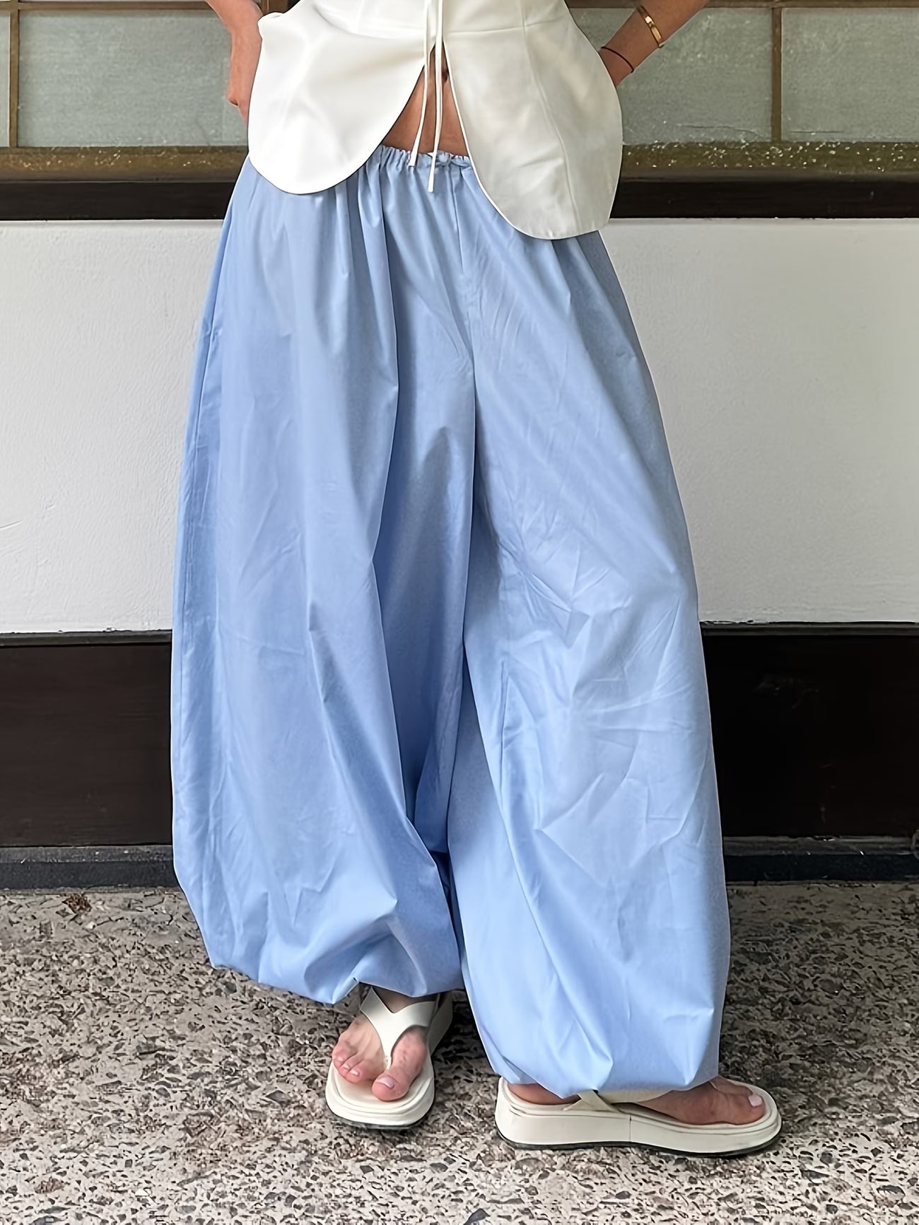 Pantalon Ample en Coton Style Lanterne