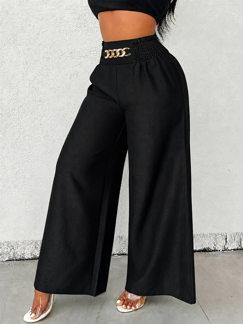 Pantalon Taille Haute Jambes Larges Chic Élégant