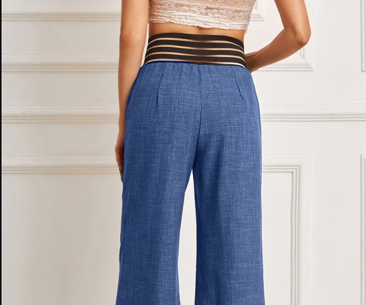 Pantalon Taille Haute Jambes Larges Chic Élégant