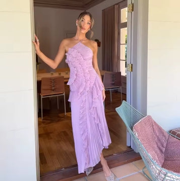 Robe Longue Plissée Bustier Violette