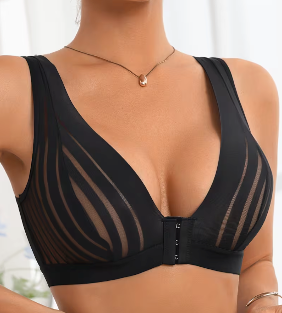 Soutien-gorge Sans Fil en Maille Rayée à Fermeture Avant