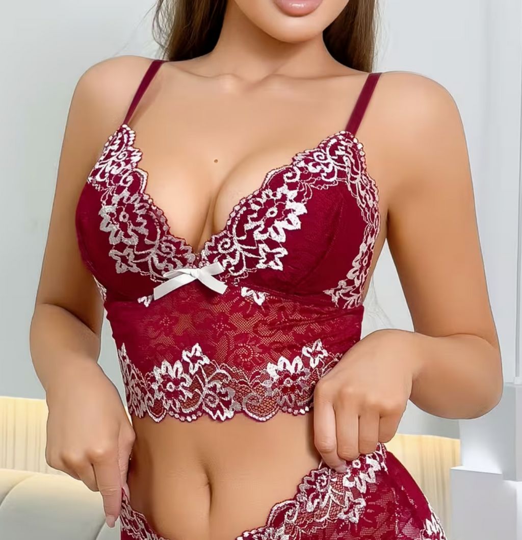 Soutien-gorge Push-Up Bicolore en Dentelle Décolleté V