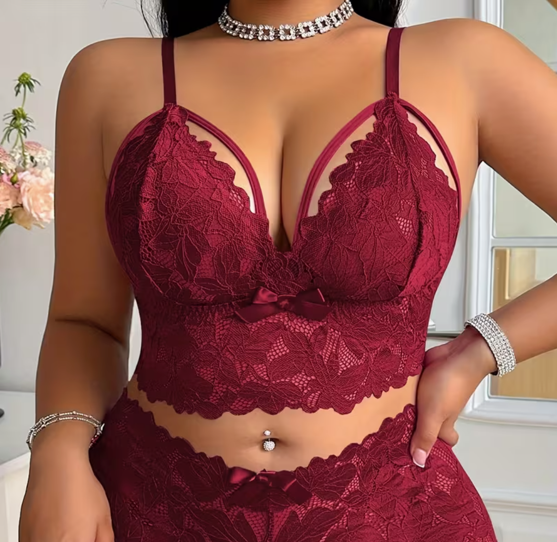 Soutien-gorge Push-Up Grande Taille en Dentelle Fleurie