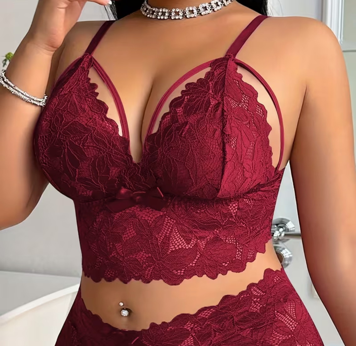Soutien-gorge Push-Up Grande Taille en Dentelle Fleurie