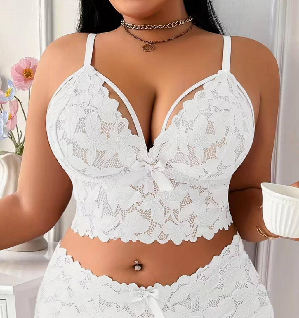Soutien-gorge Push-Up Grande Taille en Dentelle Fleurie