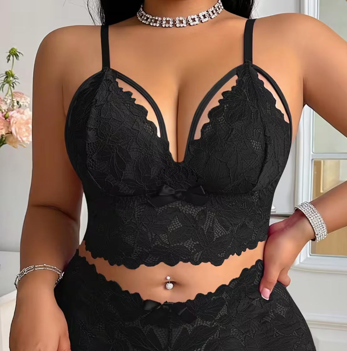 Soutien-gorge Push-Up Grande Taille en Dentelle Fleurie