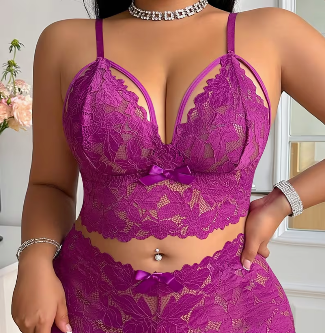 Soutien-gorge Push-Up Grande Taille en Dentelle Fleurie
