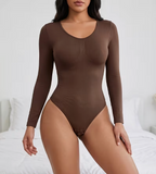 Bodysuit Gainant Élastique Col Rond Manches Longues