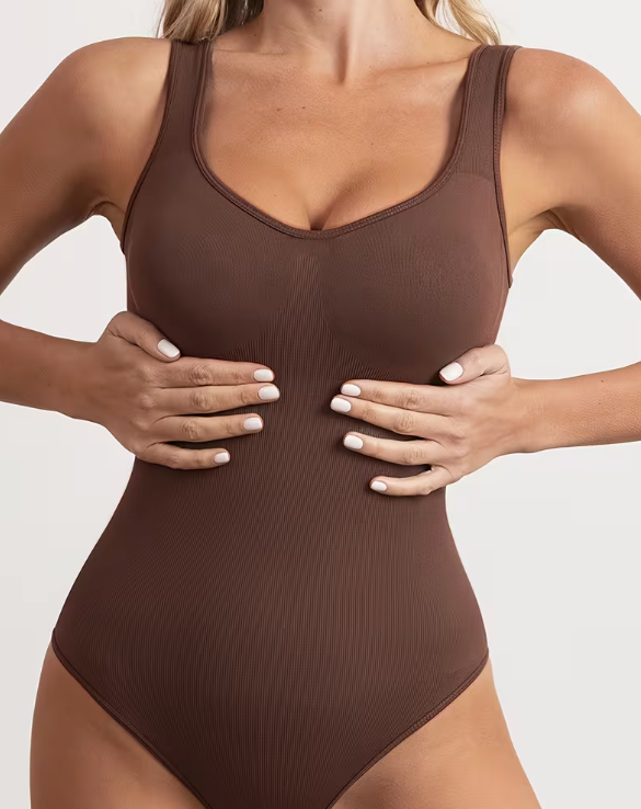 Body Gainant Côtelé Entrejambe Ouvert Ventre Plat