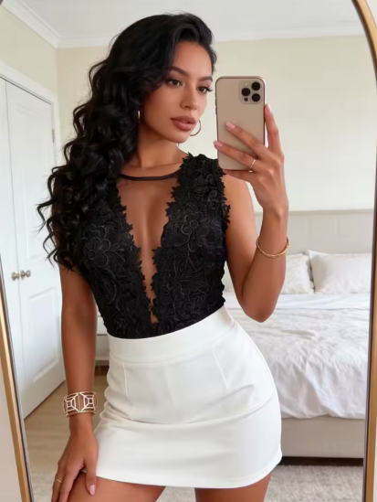 Body Gainant en Dentelle Blanche Effet Costume