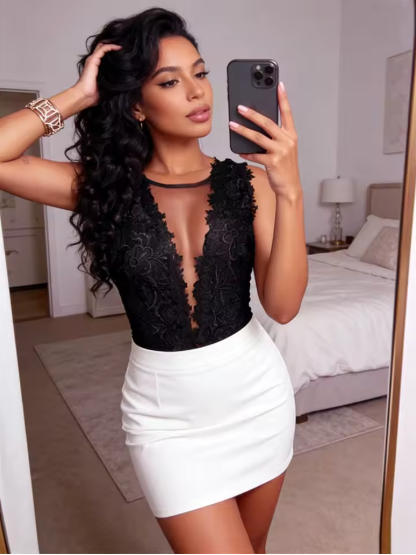Body Gainant en Dentelle Blanche Effet Costume