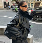 Veste en Cuir Noir Oversize Bombardier