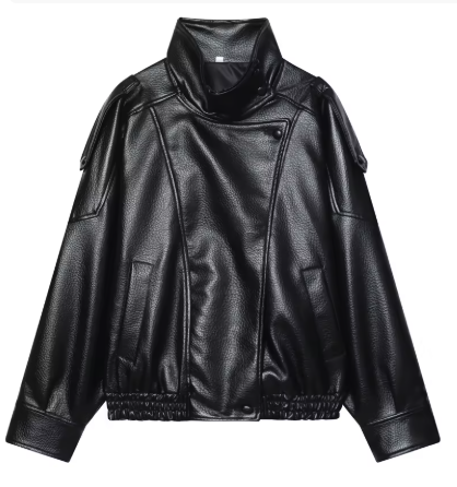 Veste en Cuir Noir Oversize Bombardier