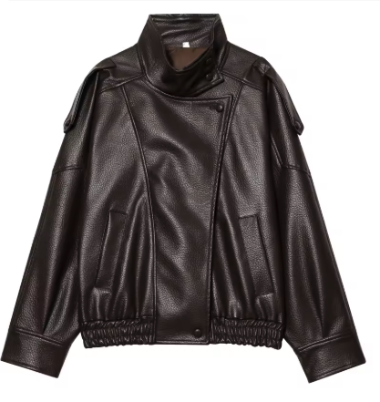 Veste en Cuir Noir Oversize Bombardier