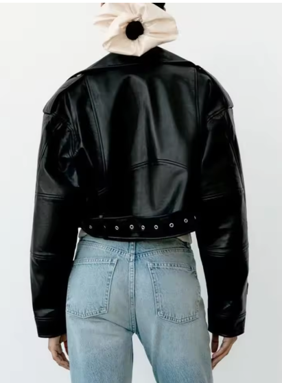 Veste Courte en Similicuir Oversize Motard