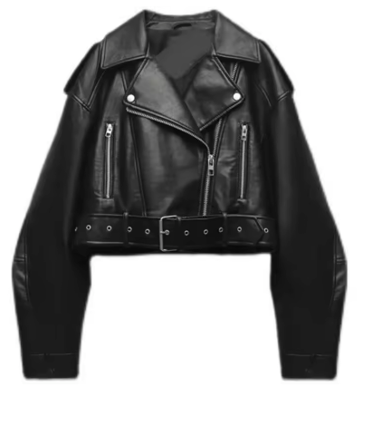 Veste Courte en Similicuir Oversize Motard