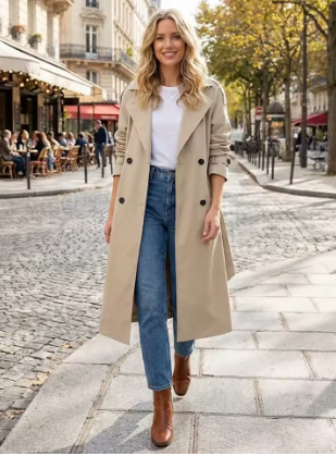 Trench Ceinturé Boutonné Vintage Chic
