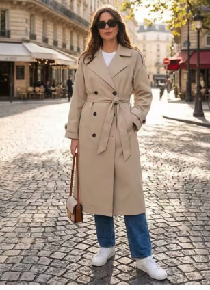 Trench Ceinturé Boutonné Vintage Chic