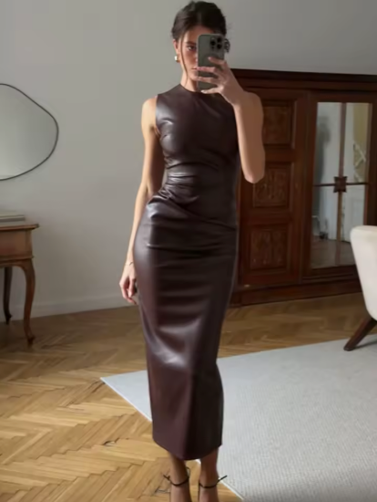 Robe Bodycon Patchwork Taille Haute Longue