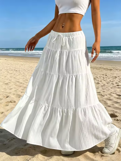 Jupe Plissée Taille Haute Cordon de Serrage