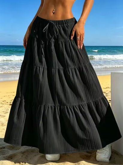 Jupe Plissée Taille Haute Cordon de Serrage