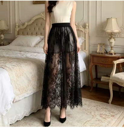 Jupe Midi en Tulle Dentelle