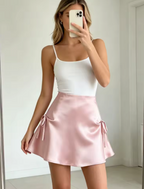 Jupe Satin Nœud Latéral Trapèze