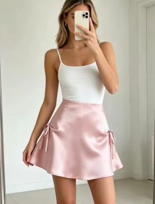 Jupe Satin Nœud Latéral Trapèze