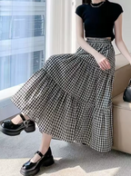 Jupe Midi à Plusieurs Niveaux Carreaux Vintage