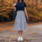 Jupe Midi à Plusieurs Niveaux Carreaux Vintage