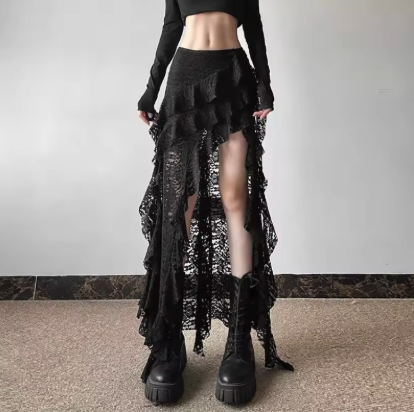 Jupe Longue Gothique Dentelle Streetwear
