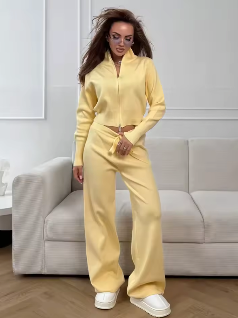 Ensemble Cardigan Zippé et Pantalon Tricot Slim