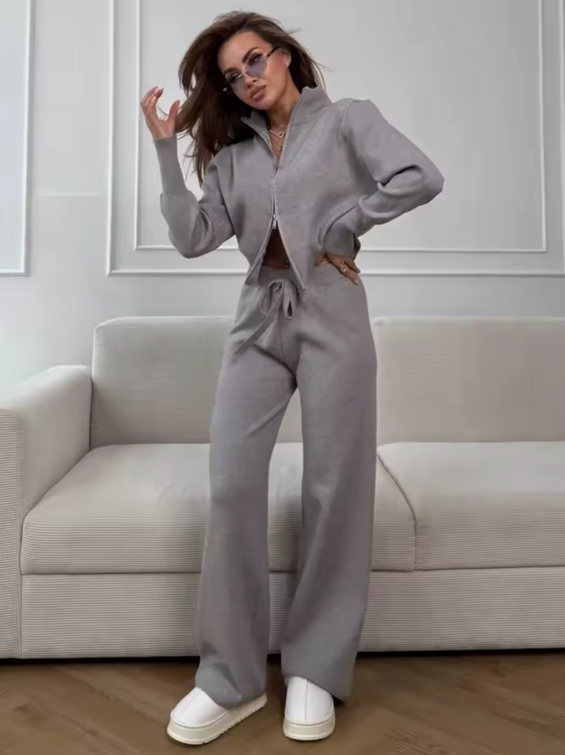 Ensemble Cardigan Zippé et Pantalon Tricot Slim
