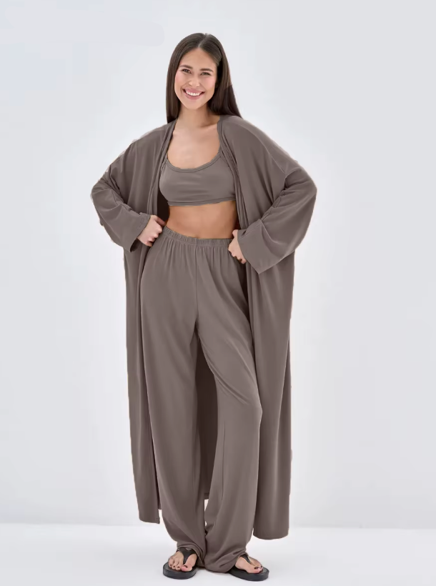 Ensemble 3 Pièces Cardigan Débardeur et Pantalon Modal