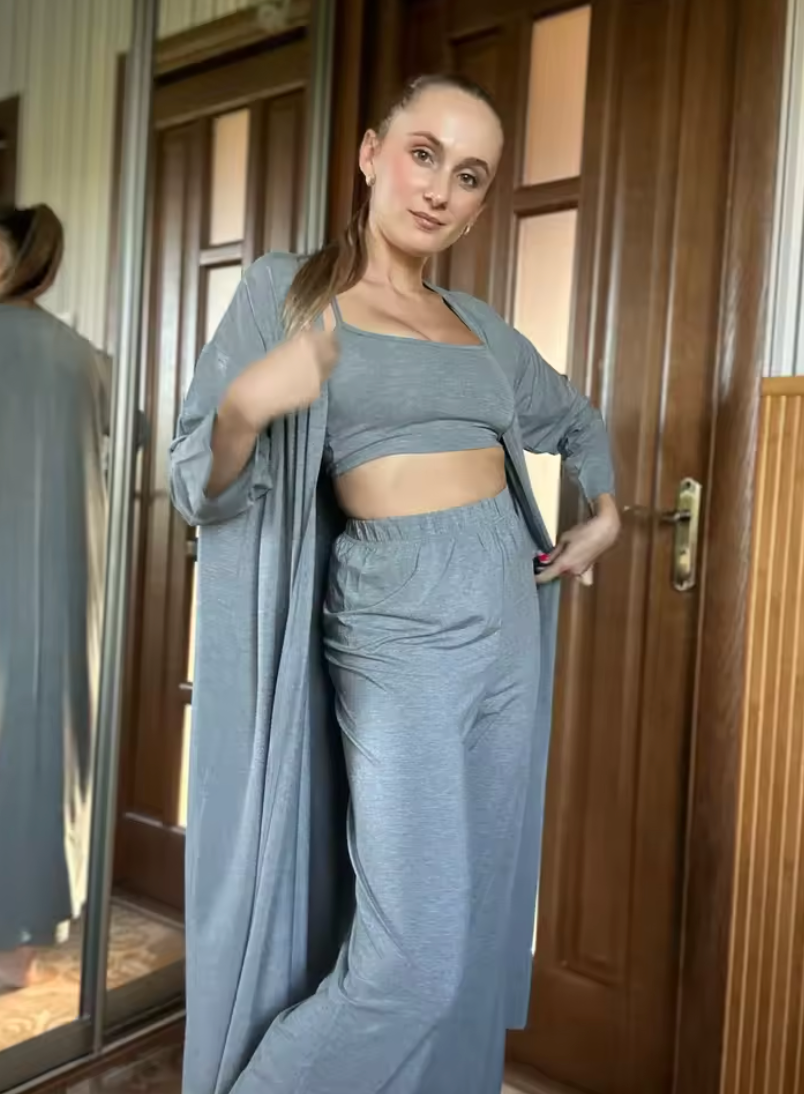 Ensemble 3 Pièces Cardigan Débardeur et Pantalon Modal
