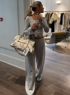 Ensemble Cardigan Crop Manches Évasées et Pantalon Lacé