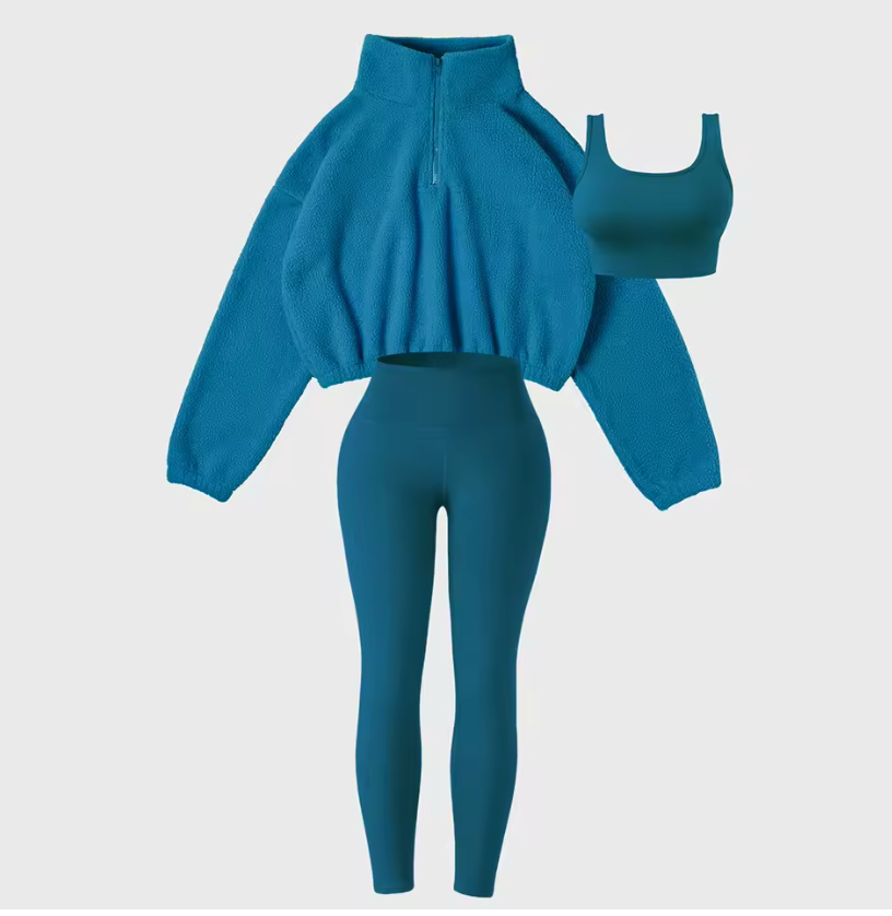 Ensemble 3 Pièces Pull à Capuche Fourrure et Pantalon Skinny