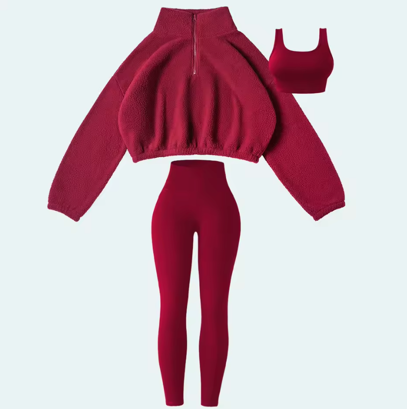 Ensemble 3 Pièces Pull à Capuche Fourrure et Pantalon Skinny