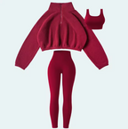 Ensemble 3 Pièces Pull à Capuche Fourrure et Pantalon Skinny