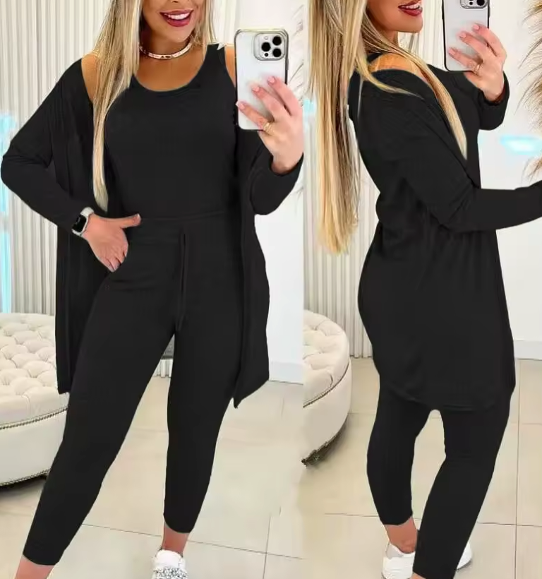 Ensemble 3 Pièces Cardigan Haut et Pantalon Voyage