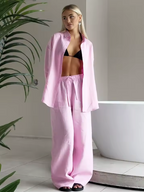 Ensemble Chemise Col Cranté et Pantalon Taille Élastique