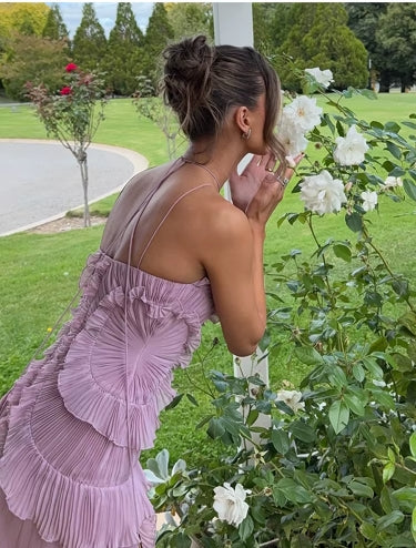 Robe Longue Plissée Bustier Violette