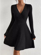 Robe Pull Bodycon Col V Manches Longues