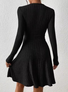 Robe Pull Bodycon Col V Manches Longues