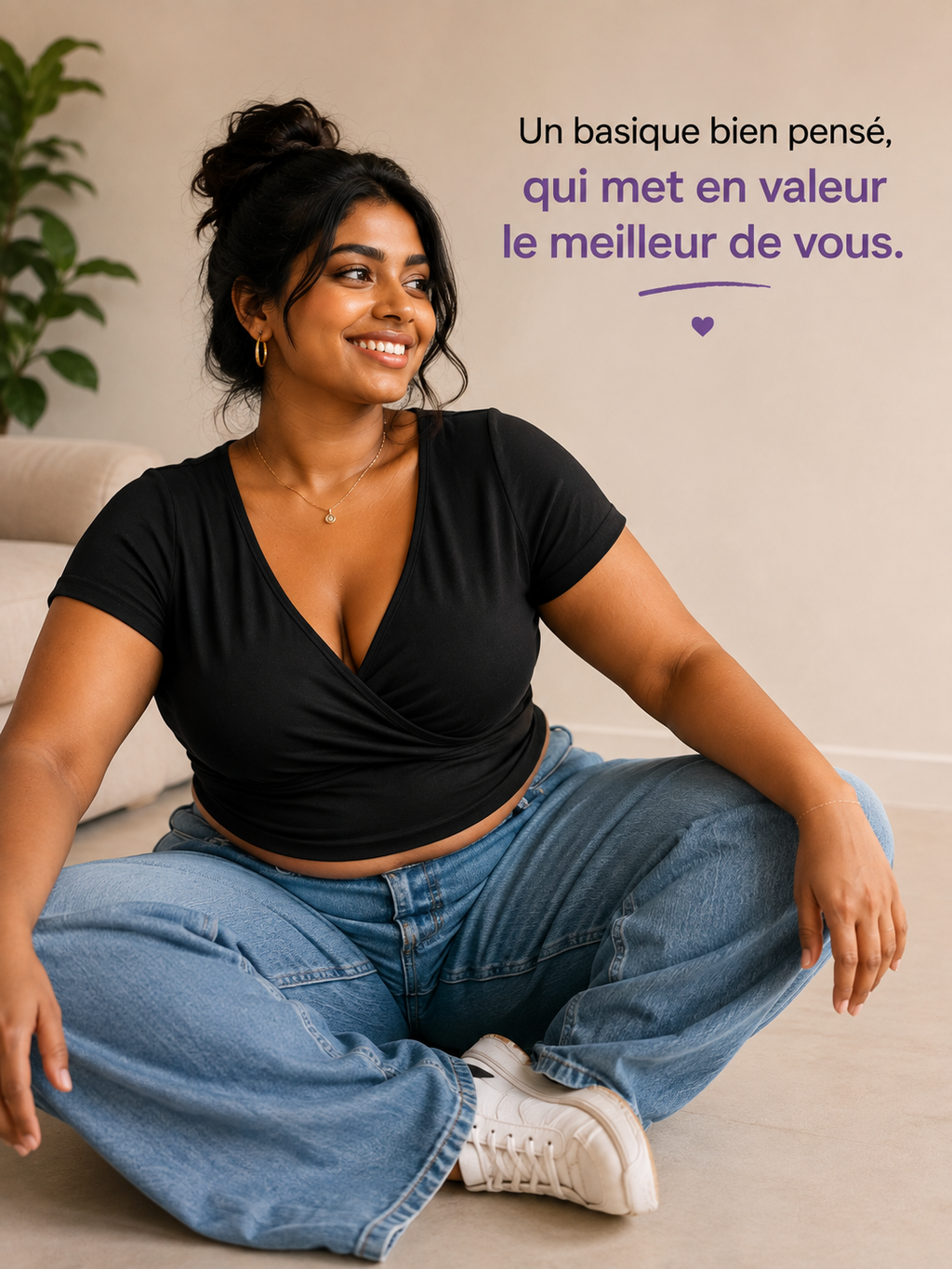 T-Shirt Crop Col V Manches Courtes - Lot de 3
