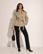 Veste Cropped Ceinturée Col Montant