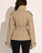 Veste Cropped Ceinturée Col Montant